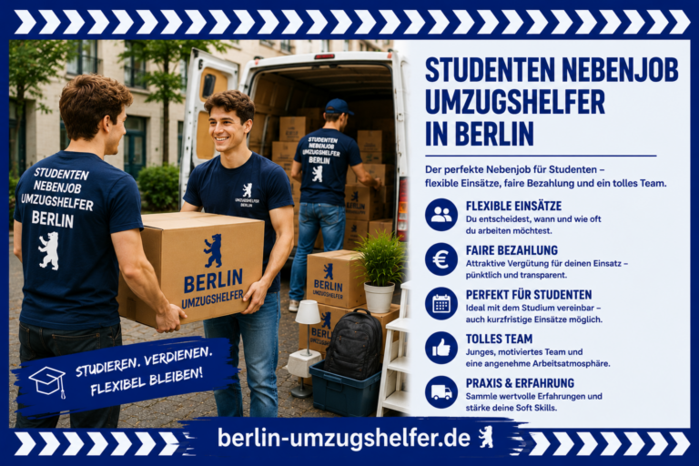 Studenten arbeiten als Umzugshelfer in Berlin und tragen Umzugskartons vor einem Transporter als flexibler Nebenjob