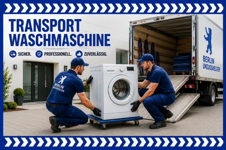 Umzugshelfer transportieren eine Waschmaschine in Berlin sicher mit Sackkarre und Transporter